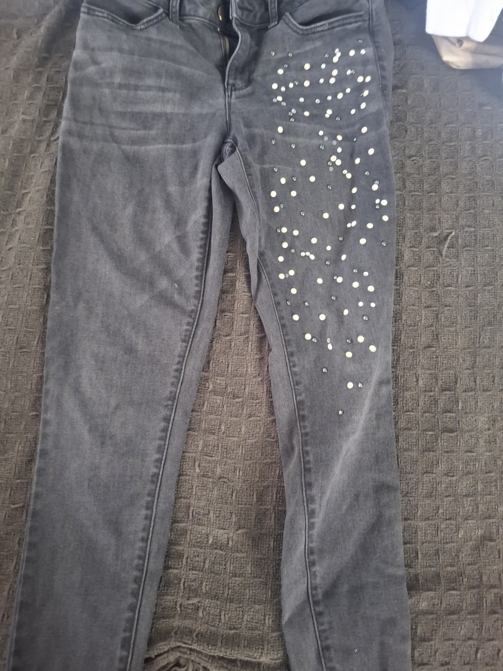 a.n.a Gray Skinny Jeans with Pearl and Stud Details